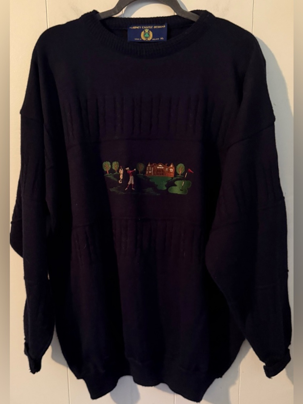 Blarney Castle Ireland Wool Embroidered Golfer Sweater, XL